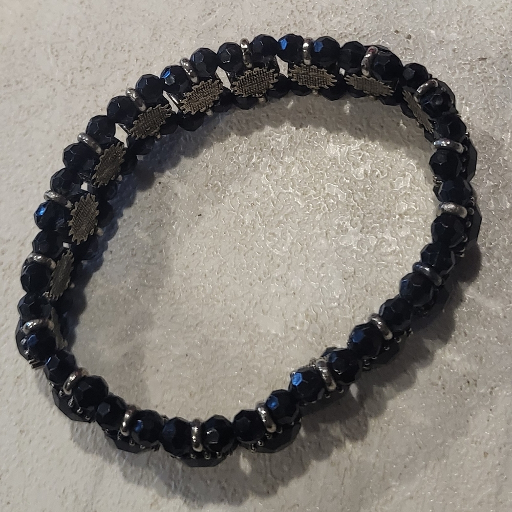 Black Rhinestone Beaded Stretch Bracelet
